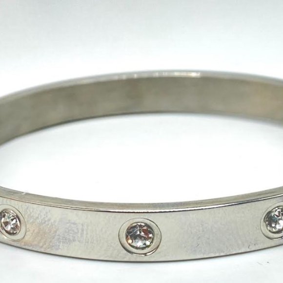 One Metal Bangle Bracelet with Crystal Studs - Silver 8in - Picture 1 of 6